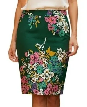 ANTHROPOLOGIE ODILLE‎ Abronia Pink Green Floral Cotton Spandex Skirt Small thumbnail 1
