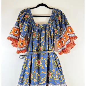 JOIE Dress Blue Chloris Mini Floral Off Shoulder Fit Flare Prairie Boho Medium thumbnail 9