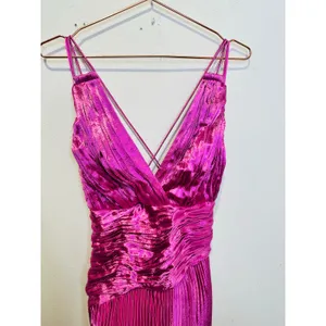 NWT AIIFOS Magenta Pink Surplice V-Neck Sleeveless Pleated Metallic Maxi Dress 2 thumbnail 9