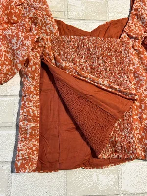 Abercrombie & Fitch Puff-Sleeve Smocked Top Rust Orange BoHo Size Medium thumbnail 7