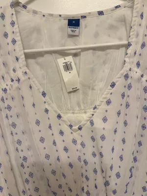 Old Navy White Peplum Tunic with Blue Print thumbnail 4