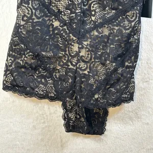 Lulus Black Lace Teddy Bodysuit Sheer V Neck Halter‎ Strap Lingerie Size S thumbnail 3