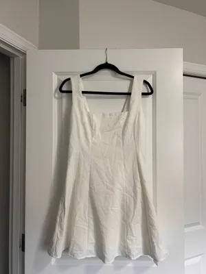 New Showpo Adiana Mini Dress Linen Square Neck Shirred Back A Line Dress Size M thumbnail 7