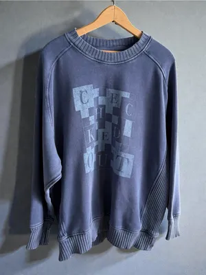 aerie faded blue checkerboard graphic crewneck‎ thumbnail 1