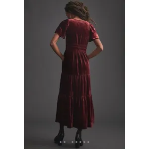 NWT by Anthropologie The Somerset Maxi in Red Maroon Velvet Edition Dress XS thumbnail 5