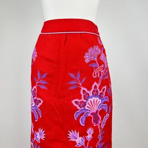 NWOT Farm Rio Red Porcelain Garden Scalloped Linen Midi Skirt Size S thumbnail 4