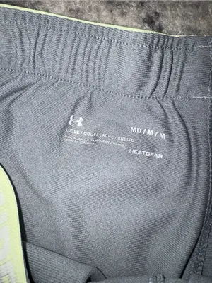 Under Armour HeatGear Shorts Womens Medium Loose Gray Neon Green Running Workout thumbnail 2