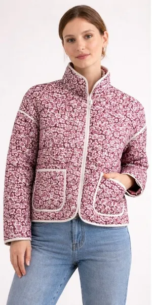 Quilted Rain‎ Puffer Jacket Womens Small Cropped Dainty Floral Spring Bloomcore thumbnail 1