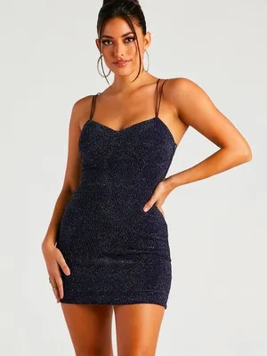 Windsor Navy Glitter Knit Mini Dress Size L thumbnail 1
