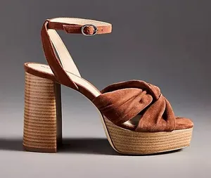 Anthropologie Maeve Suede Knot Platform Brown Heels 10 thumbnail 1