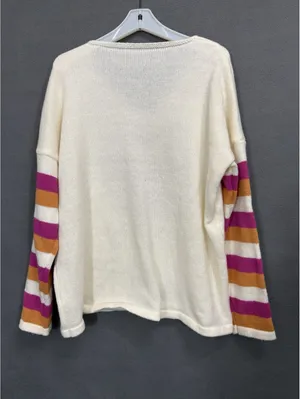 Women’s Plus 4XL Ivory Knit Pullover Sweater Crew Neck Striped Sleeves thumbnail 2