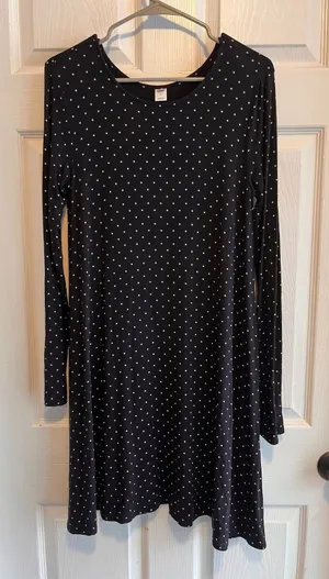 Old Navy Black & White Polka Dot Long Sleeve Swing Dress M thumbnail 1