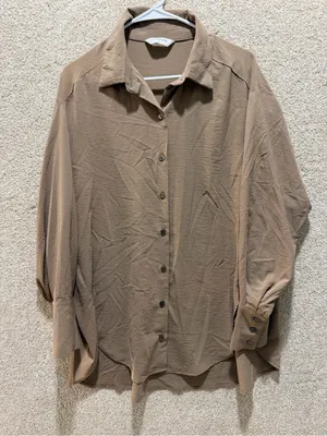Commense oversized button down blouse small tan fall capsule minimalist Flawed thumbnail 1