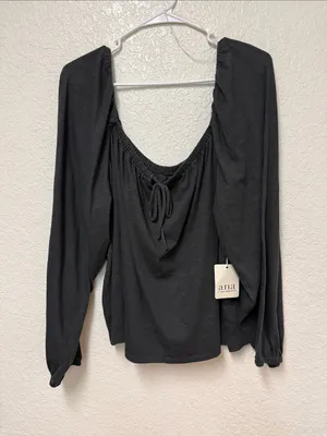 NWT a.n.a Black Off-Shoulder Long Sleeve Tie-Front Top Size 2X thumbnail 1