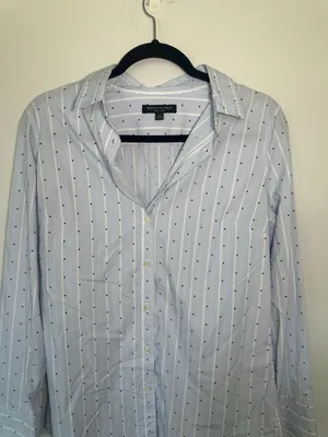 Banana Republic Riley Shirt Size 10 Blue White Striped Polka Dot Long thumbnail 9