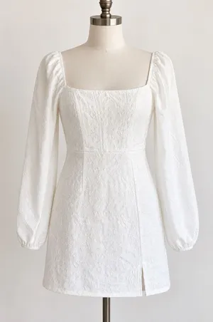 Francesca's Mini Dress Women M White Floral Lace LS Slit Romantic Feminine NWT thumbnail 1