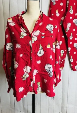 Charter Club Intimates Pajama Set Sz L Red Snowman Christmas Winter Pockets thumbnail 1