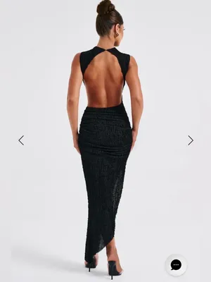Babyboo NWT Women Large Black Crinkle Textured Open Back Thigh Split Midi Dress thumbnail 4