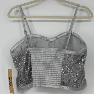 Madden‎ NYC Womens Silver Sequin Crop Cami Top XL NWT Festival thumbnail 2