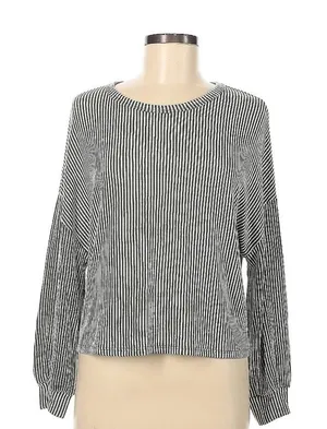 Caution to the Wind Women's Long Sleeve Top‎ Olive Green White Stripes Ribbed thumbnail 1