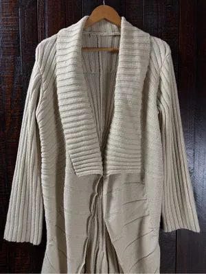 Vintage Light Beige Open-Front Duster Cardigan Sweater thumbnail 3