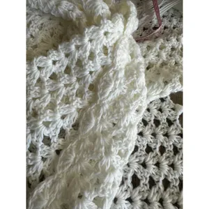 Vtg Boho White Crochet Triangle Shawl Fringe Bridal Wrap Handcrafted 60" x‎ 37" thumbnail 3