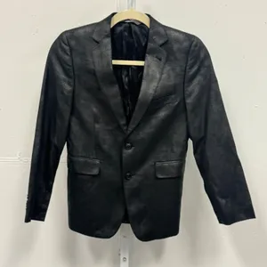 DKNY Black Faux Leather Textured Blazer Jacket Womens Size 10R Two Button Career thumbnail 1