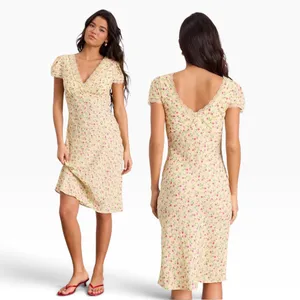 Lulus Liv Light Yellow Ditsy Floral Slip Midi Dress size M NWT thumbnail 2