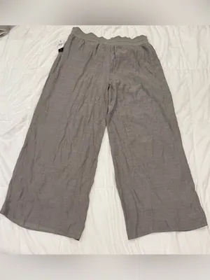 NWT AB Studio Grey Wide Leg Pants Size Large High Rise Crochet Waistband thumbnail 2