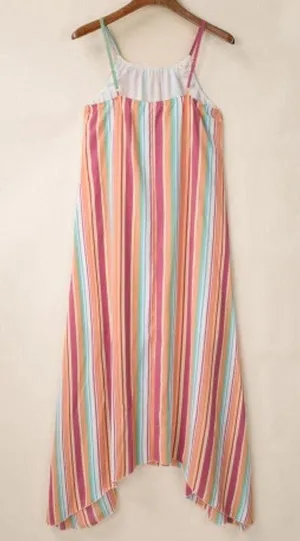 The Lace Daisy NEW Colorful Striped Spaghetti Strap Handkerchief Hem Maxi Dress Size Large thumbnail 8