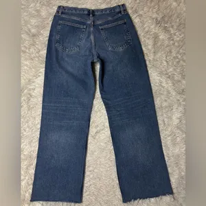 Zara‎ Blue Medium Wash Women’s Wide Leg Raw Hem Jeans Size 8 thumbnail 2