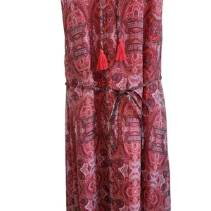 Lucky Brand Paisley Chiffon Overlay Hi Low Tassel Belted Red Size Medium thumbnail 5