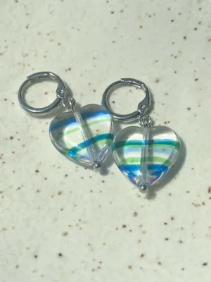 Handmade retro vintage fairy whimsical style quality Czech glass heart beads dangle earrings🩵 thumbnail 4