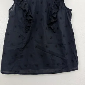 Boden Top Womens Size 6 Black Eyelet Ruffle Trim Embroidered Cotton Blouse thumbnail 3