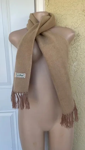 L.L. Bean Beige Fringed Scarf Tan thumbnail 1
