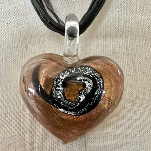 Gold tone black glass heart pendant necklace thumbnail 2