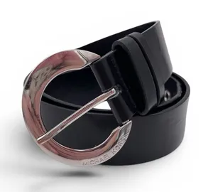 MICHAEL Michael Kors Black Faux Leather Belt Silver Round Buckle Grommets Y2K thumbnail 1