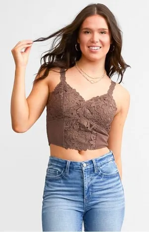 BKEssentials Floral Lace Full Coverage Bralette Deep Taupe Lined V thumbnail 1