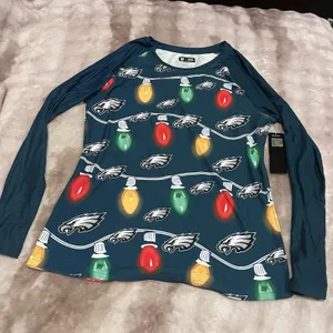 NFL Philadelphia Eagles Christmas Lights Pajama Top Long Sleeve Size Medium thumbnail 2