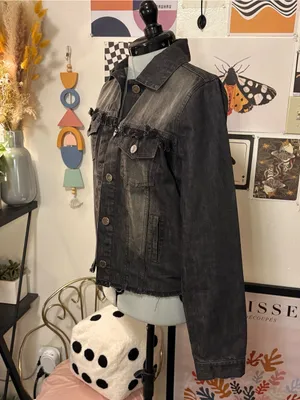 Judith March Black Denim Patchwork Jacket – Size M thumbnail 3
