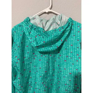 Columbia Womens Windbreaker L Teal Pink Geometric Full Zip Hooded Jacket Rain thumbnail 13