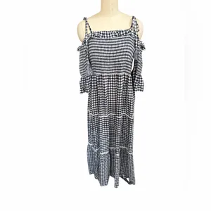 Faherty Sylvie Dress Blue Gingham Smocked Tiered Maxi WDU1931-BGI Womens‎ XS NEW thumbnail 3