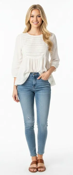 Kimchi Blue cream sheer boho blouse size large thumbnail 1