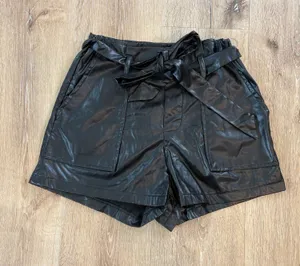 Black High Waisted Leather Shorts thumbnail 1