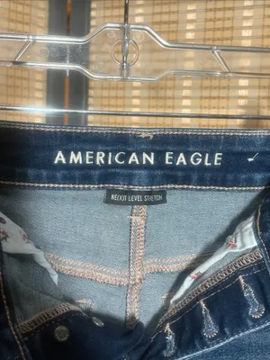 AEO Hi-Rise Shortie Distressed Dark Blue Denim Cutoffs thumbnail 2