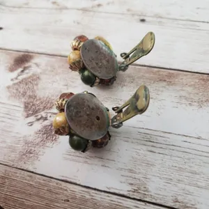 Vintage Clip On Earrings - Earth Tones Cluster - 1" thumbnail 4