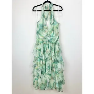 Lulus Febe Teal Green Multi Abstract Halter Ruffled Midi Dress Party XL NWT thumbnail 6