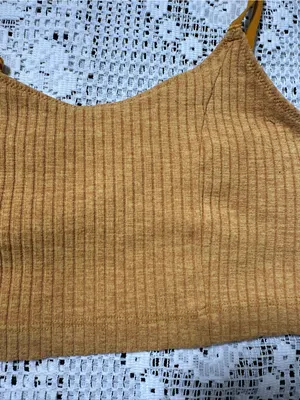 aerie‎ Ribbed Mustard Yellow Spaghetti Strap Crop Camisole thumbnail 2