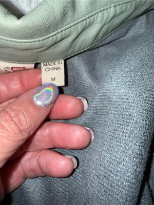 Dolan Sage Green Vegan Leather Puff Sleeve‎ Button Down Top thumbnail 4