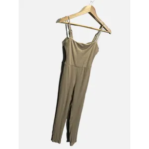 Forever 21 Jumpsuit Womens Small Tan Beige Adjustable Straps Textured Knit Chic‎ thumbnail 2
